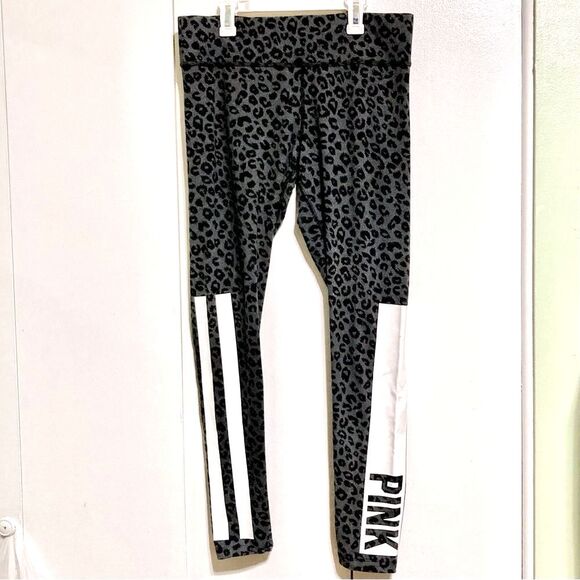 VICTORIAS SECRET PINK Stretch Grey Cheetah Animal Print Yoga Leggings Medium - Picture 4 of 14